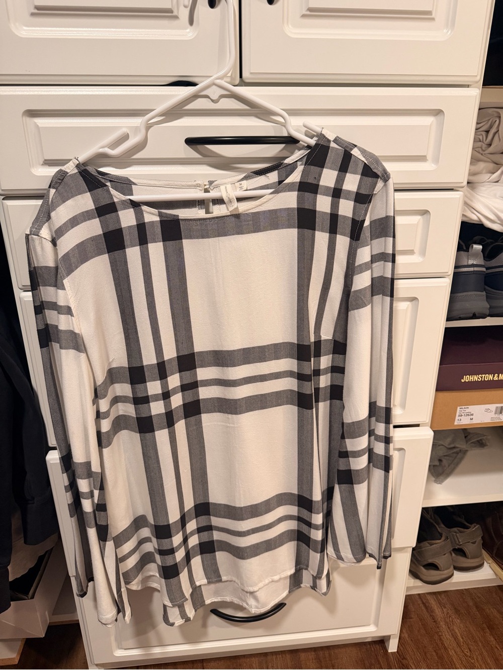 Treasure & Bond Black and White Striped Plaid Top